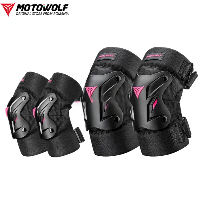 Set protectii moto pentru femei MOTOWOLF - genunchere si cotiere, ajustabile, 4 piese, PP Shell, 600D oxford, quick release Set protectii moto pentru femei MOTOWOLF - genunchere si cotiere, ajustabile, 4 piese, PP Shell, 600D oxford, quick release