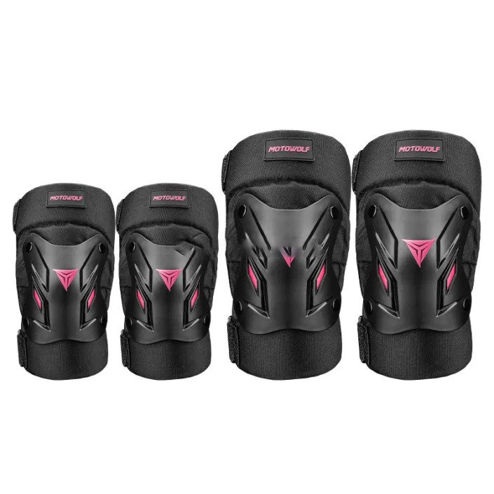 Set protectii moto pentru femei MOTOWOLF - genunchere si cotiere, ajustabile, 4 piese, PP Shell, 600D oxford, quick release Set protectii moto pentru femei MOTOWOLF - genunchere si cotiere, ajustabile, 4 piese, PP Shell, 600D oxford, quick release