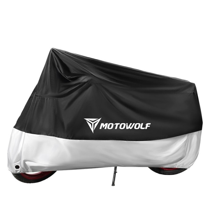 Husa motocicleta MotoWolf 210d, marime 295x110x140, impermeabila, protectie soare, vant, ploaie, interior soft, XXXXL