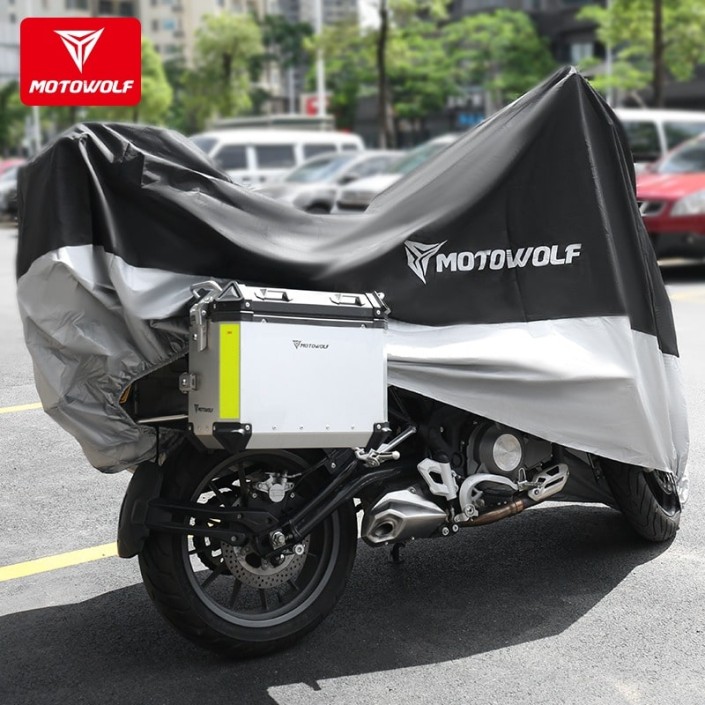 Husa motocicleta MotoWolf 210d, marime 295x110x140, impermeabila, protectie soare, vant, ploaie, interior soft, XXXXL