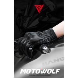Manusi moto/atv/bicicleta piele cu aerisire Motowolf, protectie carbon, touchscreen, confort, inchidere velcro, Negru
