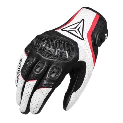 Manusi moto/atv/bicicleta piele MotoWolf, protectie carbon, touchscreen, Airmatic, Alb