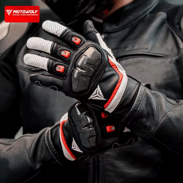 Mănuși Moto din Piele perforata MotoWolf - Confort, Protecție și Stil pentru Motocicliști | Manusi Vara Moto, ATV, Scuter, Alb