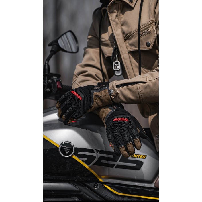Manusi moto din microfibră antiderapantă și protecție avansată, Motowolf, Confort și control excelent, compatibile cu ecranele telefoanelor, protectii TPR, respirabile, Maro 