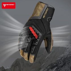 Manusi moto din microfibră antiderapantă și protecție avansată, Motowolf, Confort și control excelent, compatibile cu ecranele telefoanelor, protectii TPR, respirabile, Maro 