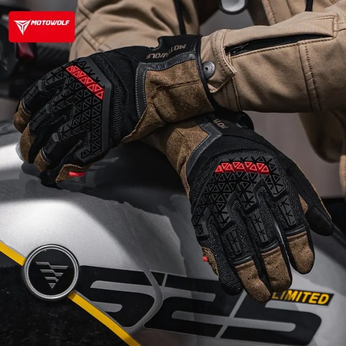 Manusi moto din microfibră antiderapantă și protecție avansată, Motowolf, Confort și control excelent, compatibile cu ecranele telefoanelor, protectii TPR, respirabile, Negru