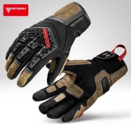 Manusi moto din microfibră antiderapantă și protecție avansată, Motowolf, Confort și control excelent, compatibile cu ecranele telefoanelor, protectii TPR, respirabile, Maro 