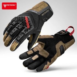 Manusi moto din microfibră antiderapantă și protecție avansată, Motowolf, Confort și control excelent, compatibile cu ecranele telefoanelor, protectii TPR, respirabile, Maro 