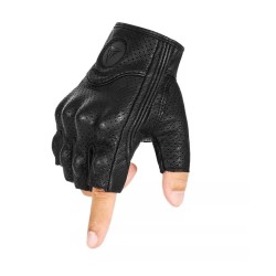 Manusi moto/atv/bicicleta piele fara degete MotoWolf, protectie carbon, unisex, negru