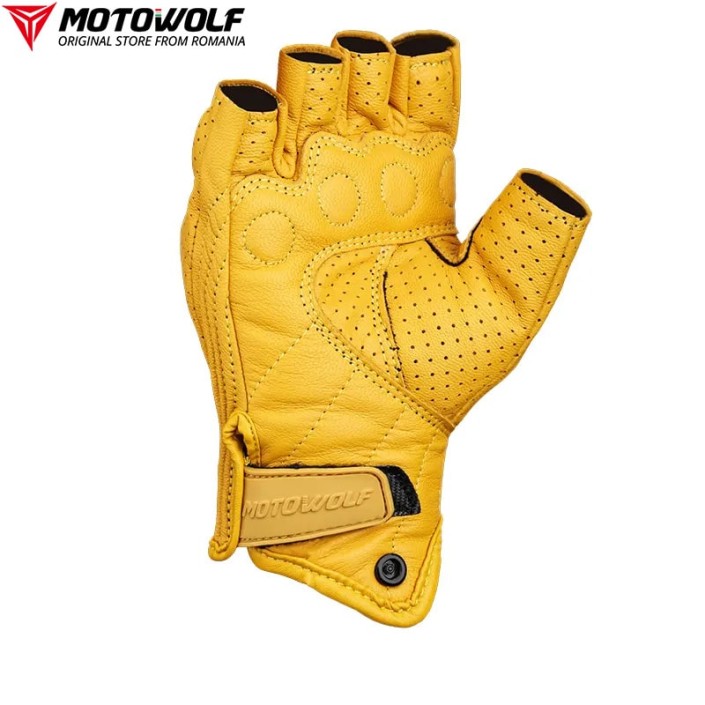 Manusi moto/atv/bicicleta piele fara degete MotoWolf, protectie carbon, Galben Manusi moto/atv/bicicleta piele fara degete MotoWolf, protectie carbon, Galben