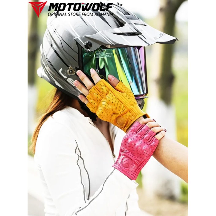 Manusi moto/atv/bicicleta piele fara degete MotoWolf, protectie carbon, Galben Manusi moto/atv/bicicleta piele fara degete MotoWolf, protectie carbon, Galben