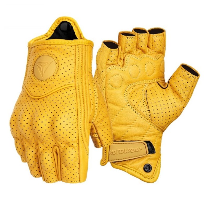 Manusi moto/atv/bicicleta piele fara degete MotoWolf, protectie carbon, Galben
