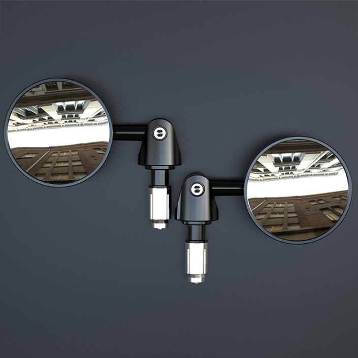 Set 2 oglinzi moto rotunde din aluminiu cu prindere la capatul ghidonului, reglabile, anticoruziune, Pes Holding Set 2 oglinzi moto rotunde din aluminiu cu prindere la capatul ghidonului, reglabile, anticoruziune, Pes Holding