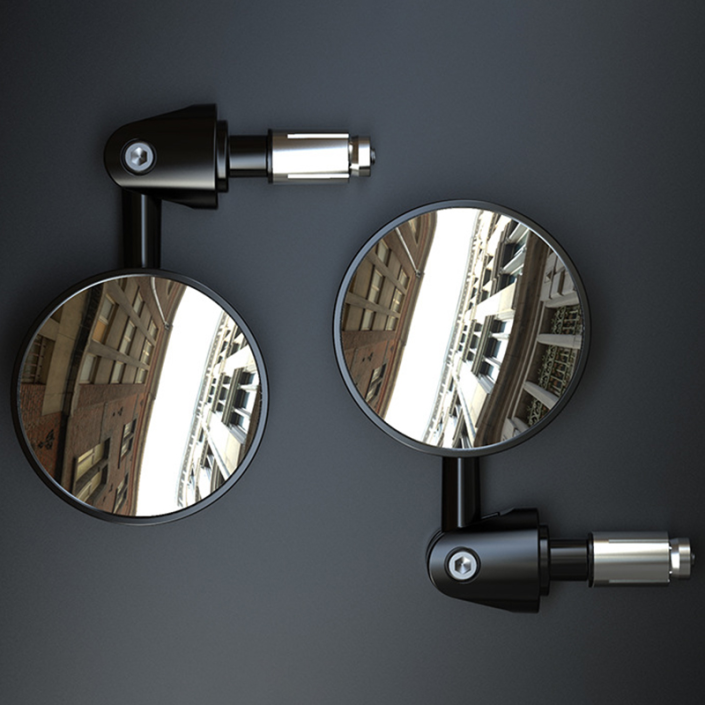 Set 2 oglinzi moto rotunde din aluminiu cu prindere la capatul ghidonului, reglabile, anticoruziune, Pes Holding Set 2 oglinzi moto rotunde din aluminiu cu prindere la capatul ghidonului, reglabile, anticoruziune, Pes Holding