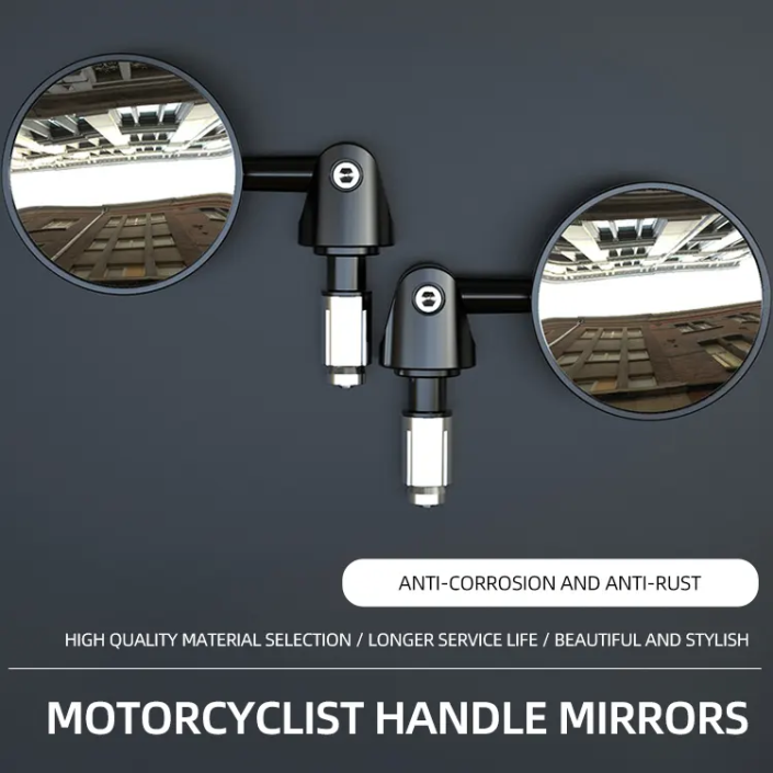 Set 2 oglinzi moto rotunde din aluminiu cu prindere la capatul ghidonului, reglabile, anticoruziune, Pes Holding Set 2 oglinzi moto rotunde din aluminiu cu prindere la capatul ghidonului, reglabile, anticoruziune, Pes Holding