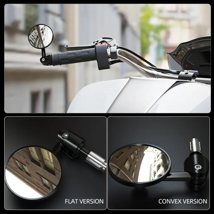 Set 2 oglinzi moto rotunde din aluminiu cu prindere la capatul ghidonului, reglabile, anticoruziune, Pes Holding Set 2 oglinzi moto rotunde din aluminiu cu prindere la capatul ghidonului, reglabile, anticoruziune, Pes Holding