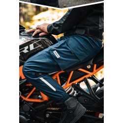 Pantaloni moto/atv bumbac, protectii soft genunchi si sold detasabile, material respirabil si elastic, impermeabil, Albastru