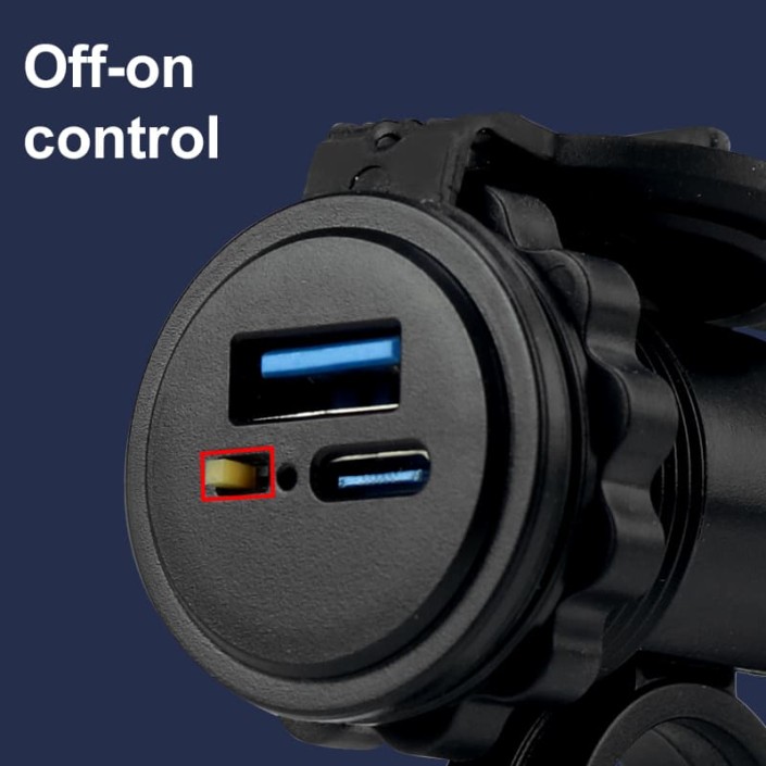 Priza moto/auto/atv fast charge, 3.1a, port usb, port usb-C, impermeabil, inlcude 2 tipuri de prindere, 18W, buton on/off, Pes Holding