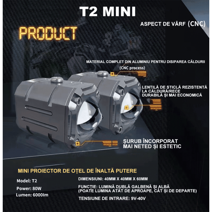 Set 2 Proiectoare LED cu Lupă pentru Motocicletă - Dimensiuni Mici, Intensitate Reglabilă, Comandă Wireless, 8000LM Set 2 Proiectoare LED cu Lupă pentru Motocicletă - Dimensiuni Mici, Intensitate Reglabilă, Comandă Wireless, 8000LM