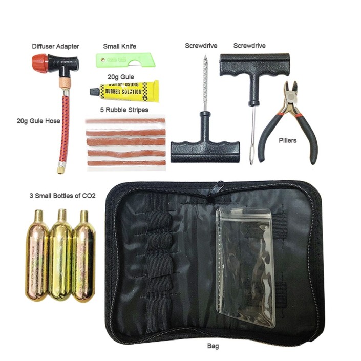 Kit reparatie pana pentru anvelope tubless moto/atv/scuter/auto, pachet compact, vulcanizare anvelopa la rece, Pes Holding