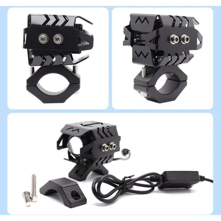 Set 2 proiectoare moto LED cu putere mare, rezistente la apă, corp aluminiu, 2 culori, 6500K, prindere cadru Set 2 proiectoare moto LED cu putere mare, rezistente la apă, corp aluminiu, 2 culori, 6500K, prindere cadru