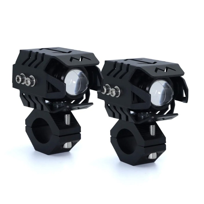 Set 2 proiectoare moto LED cu putere mare, rezistente la apă, corp aluminiu, 2 culori, 6500K, prindere cadru Set 2 proiectoare moto LED cu putere mare, rezistente la apă, corp aluminiu, 2 culori, 6500K, prindere cadru