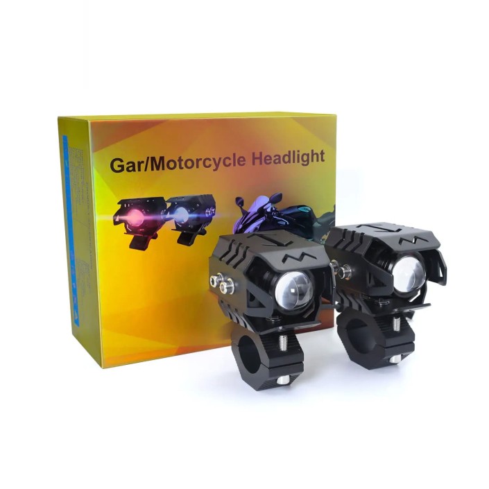 Set 2 proiectoare moto LED cu putere mare, rezistente la apă, corp aluminiu, 2 culori, 6500K, prindere cadru Set 2 proiectoare moto LED cu putere mare, rezistente la apă, corp aluminiu, 2 culori, 6500K, prindere cadru