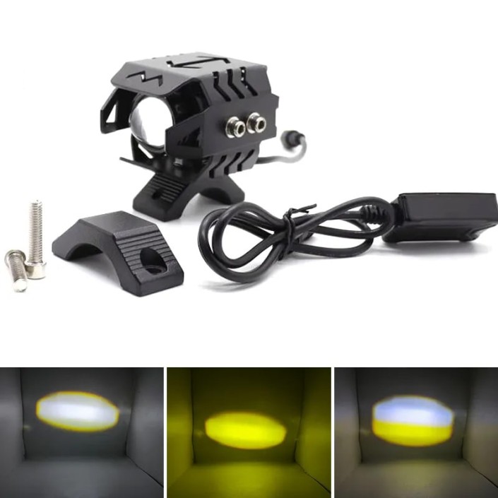 Set 2 proiectoare moto LED cu putere mare, rezistente la apă, corp aluminiu, 2 culori, 6500K, prindere cadru Set 2 proiectoare moto LED cu putere mare, rezistente la apă, corp aluminiu, 2 culori, 6500K, prindere cadru