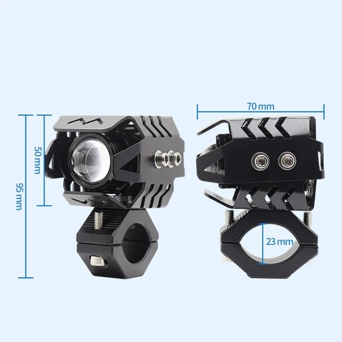 Set 2 proiectoare moto LED cu putere mare, rezistente la apă, corp aluminiu, 2 culori, 6500K, prindere cadru Set 2 proiectoare moto LED cu putere mare, rezistente la apă, corp aluminiu, 2 culori, 6500K, prindere cadru