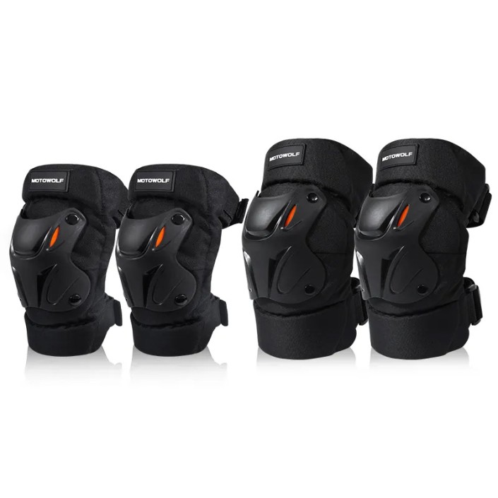 Set genunchere si cotiere moto/ciclism reflectorizante MOTOWOLF, ajustabile, material respirabil, universale