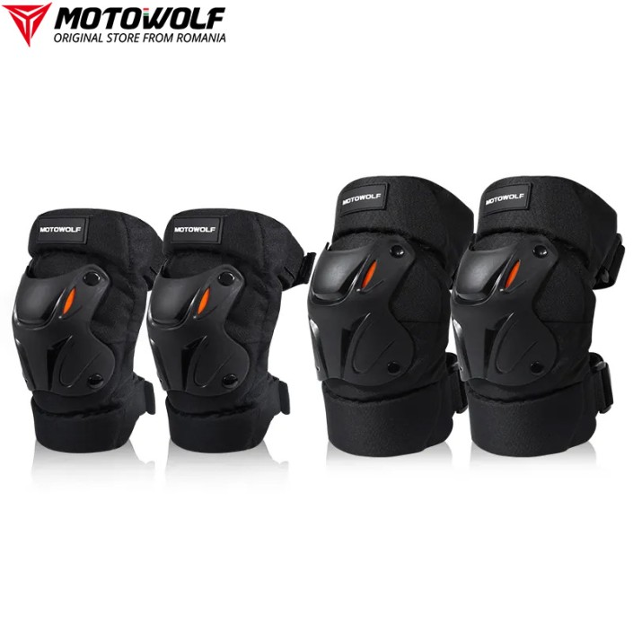 Set genunchere si cotiere moto/ciclism reflectorizante MOTOWOLF, ajustabile, material respirabil, universale