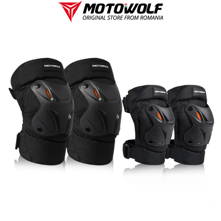 Set genunchere si cotiere moto/ciclism reflectorizante MOTOWOLF, ajustabile, material respirabil, universale