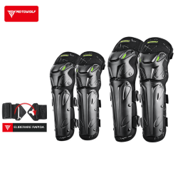Set genunchiere si cotiere moto, adjustabile, prindere Velcro, eliberare rapida, ventilate, certificate CE, model 1010 long, Verde, Motowolf