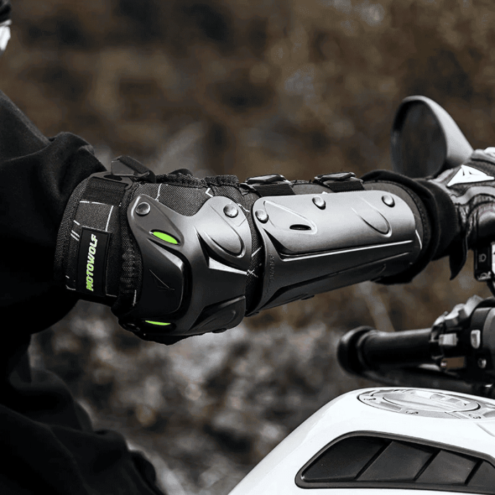 Set genunchiere si cotiere moto, adjustabile, prindere Velcro, eliberare rapida, ventilate, certificate CE, model 1010 long, Verde, Motowolf