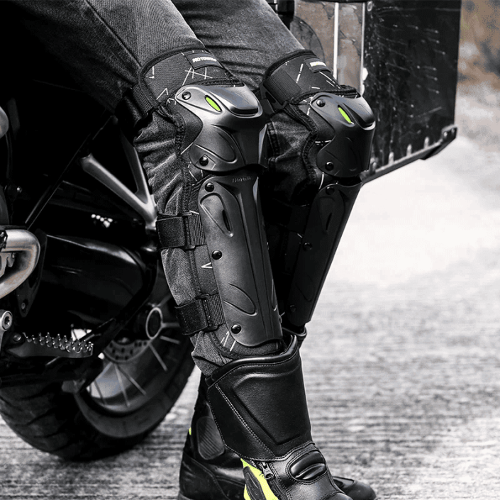 Set genunchiere si cotiere moto, adjustabile, prindere Velcro, eliberare rapida, ventilate, certificate CE, model 1010 long, Verde, Motowolf