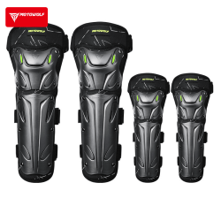 Set genunchiere si cotiere moto, adjustabile, prindere Velcro, eliberare rapida, ventilate, certificate CE, model 1010 long, Verde, Motowolf