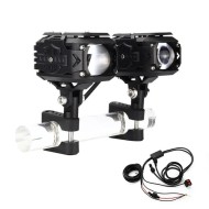 Set 2 Proiectoare Moto led 8000LM, 60W, aluminiu, 4 moduri de luminare, contine cablaj si buton