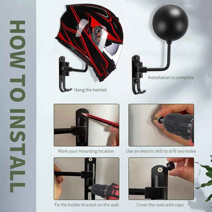Suport de perete pentru casca moto, palarie, geaca moto, reglabil 180°, anticoroziune, Pes Holding Suport de perete pentru casca moto, palarie, geaca moto, reglabil 180°, anticoroziune, Pes Holding