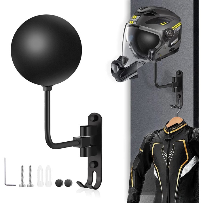 Suport de perete pentru casca moto, palarie, geaca moto, reglabil 180°, anticoroziune, Pes Holding Suport de perete pentru casca moto, palarie, geaca moto, reglabil 180°, anticoroziune, Pes Holding