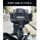 Suport telefon moto, atv, scuter cu sistem antivibrații, încărcare wireless și porturi USB și Type-C, prindere ghidon/oglinda Suport telefon moto, atv, scuter cu sistem antivibrații, încărcare wireless și porturi USB și Type-C, prindere ghidon/oglinda
