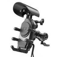 Suport telefon moto, atv, scuter cu sistem antivibrații, încărcare wireless și porturi USB și Type-C, prindere ghidon/oglinda