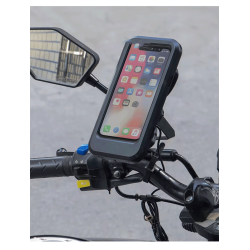 Suport Moto Telefon 360° Rotativ cu Carcasă Impermeabilă și Încărcare USB - Compatibil Telefoane 4.7-6.6 inch, prindere cadru+oglinda
