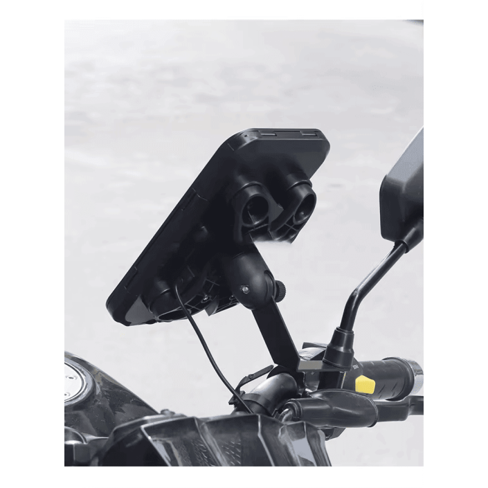 Suport Moto Telefon 360° Rotativ cu Carcasă Impermeabilă și Încărcare USB - Compatibil Telefoane 4.7-6.6 inch, prindere cadru+oglinda