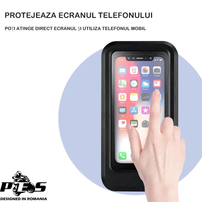 Suport Moto Telefon 360° Rotativ cu Carcasă Impermeabilă și Încărcare USB - Compatibil Telefoane 4.7-6.6 inch, prindere cadru+oglinda