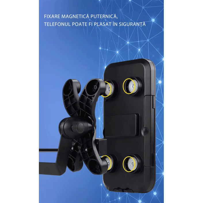 Suport Moto Telefon 360° Rotativ cu Carcasă Impermeabilă și Încărcare USB - Compatibil Telefoane 4.7-6.6 inch, prindere cadru+oglinda